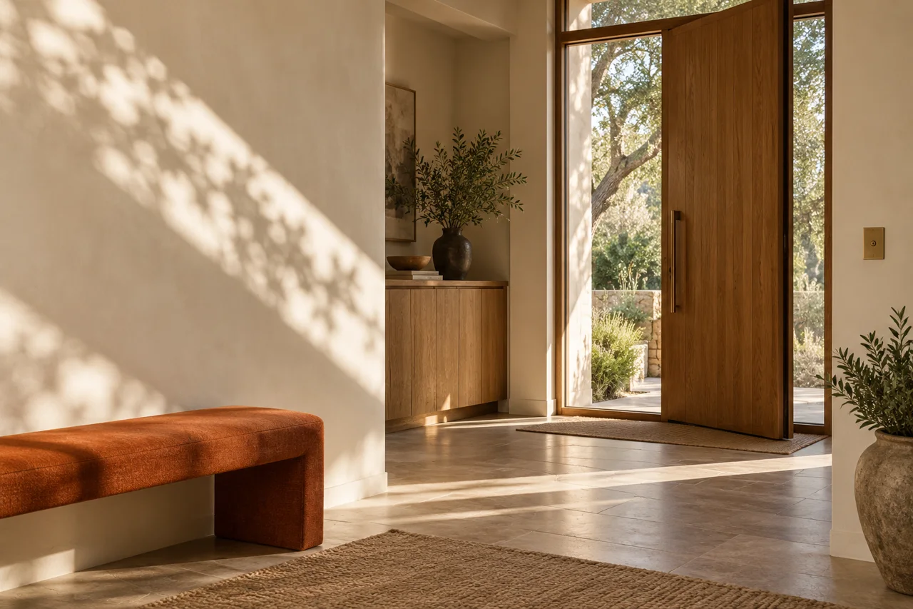 Original conceptual residential entryway with a brass wall switch