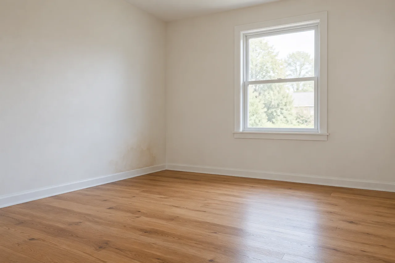 Original concept room with a subtle wall discolouration, not a diagnosis
