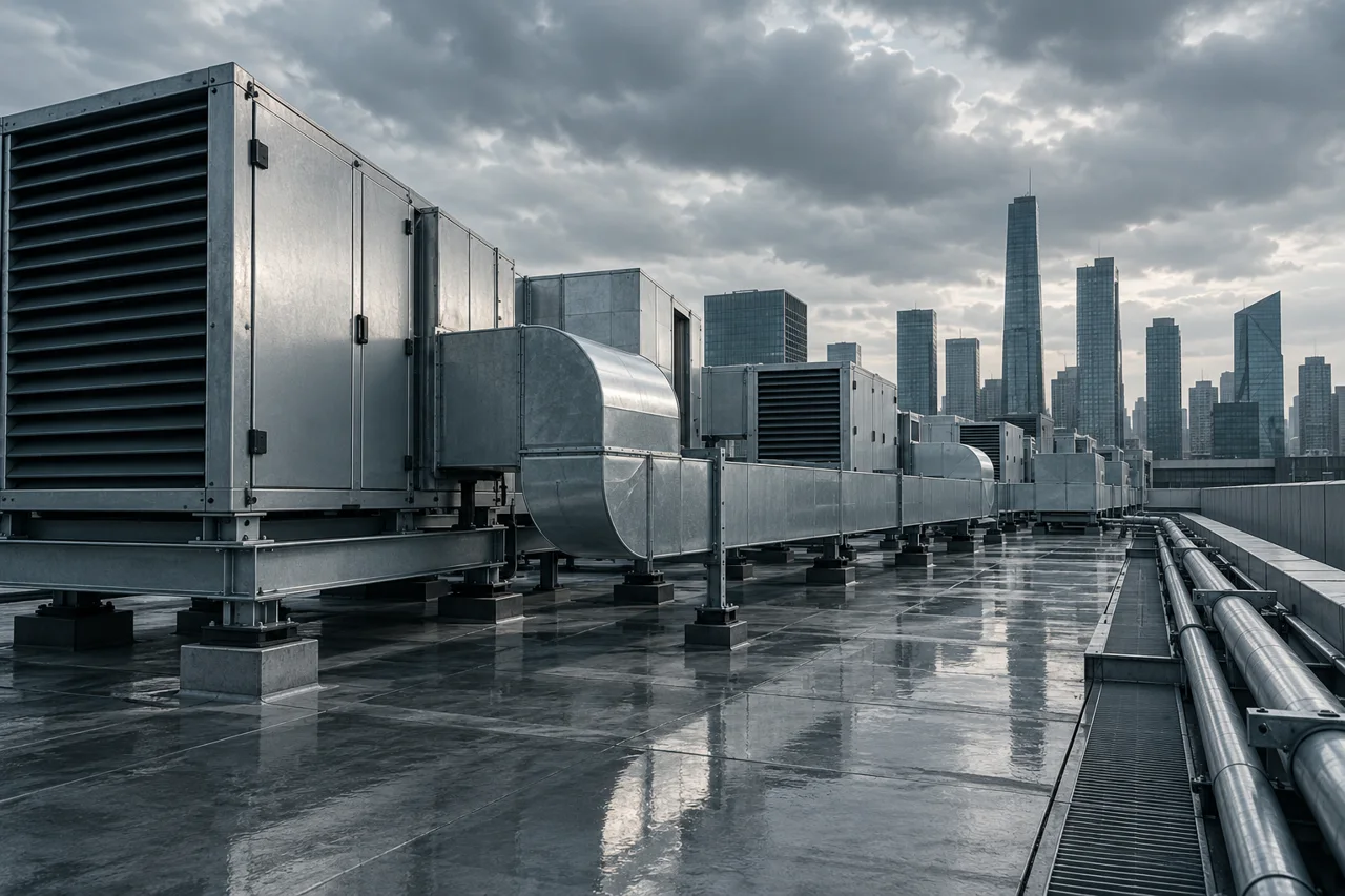 Concept rooftop air handling equipment on a commercial building