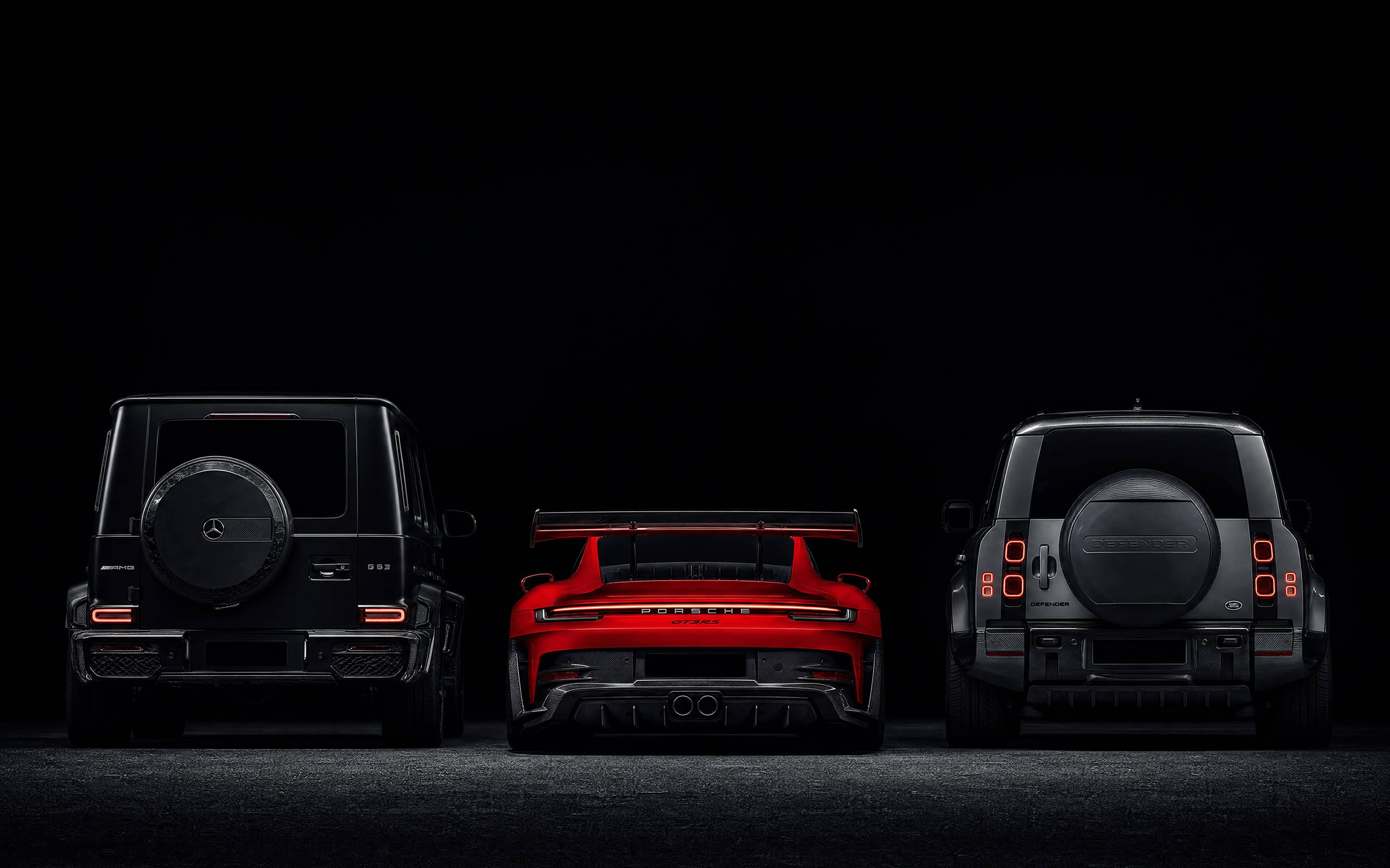Three custom Forge vehicles viewed from behind